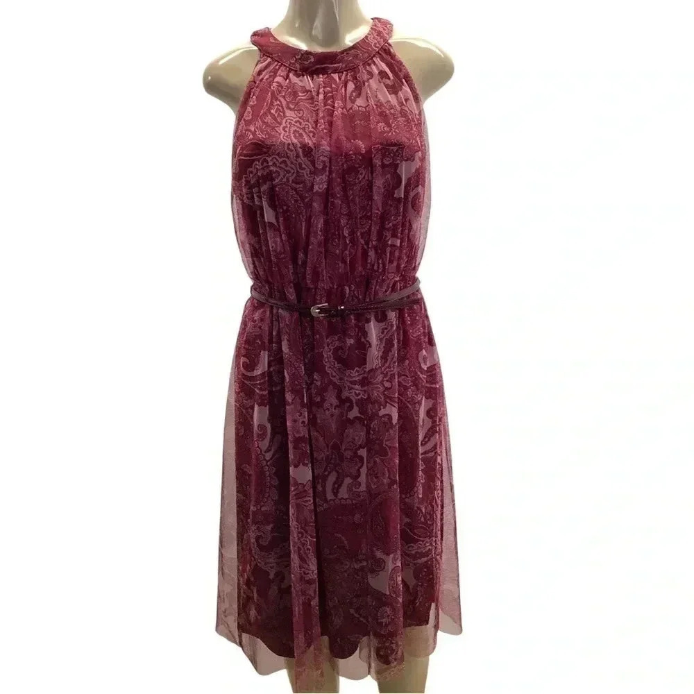 Candalite Size Medium Sleeveless Floral Print Dress W/Back Zipper & Belt. New
